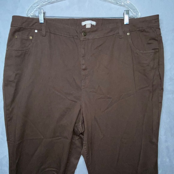 Woman Within Women's Tall Brown Twill Pants Size 20W Cotton Blend 42"x 34" - Picture 2 of 13